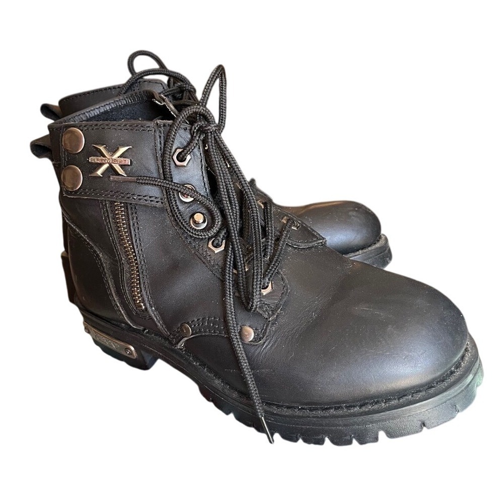X Element Black Leather Motorcycle Riding‎ Boots Lace Up Zip Women's